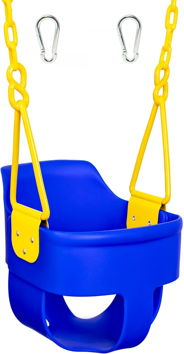 High Back Full Bucket Toddler Swing Seat with Finger Grip and Plastic Coated Chains L621779
