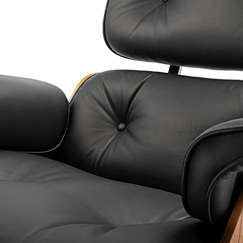 Top Black Grain Leather Palisander Wood Lounge Chair and Ottoman E205483