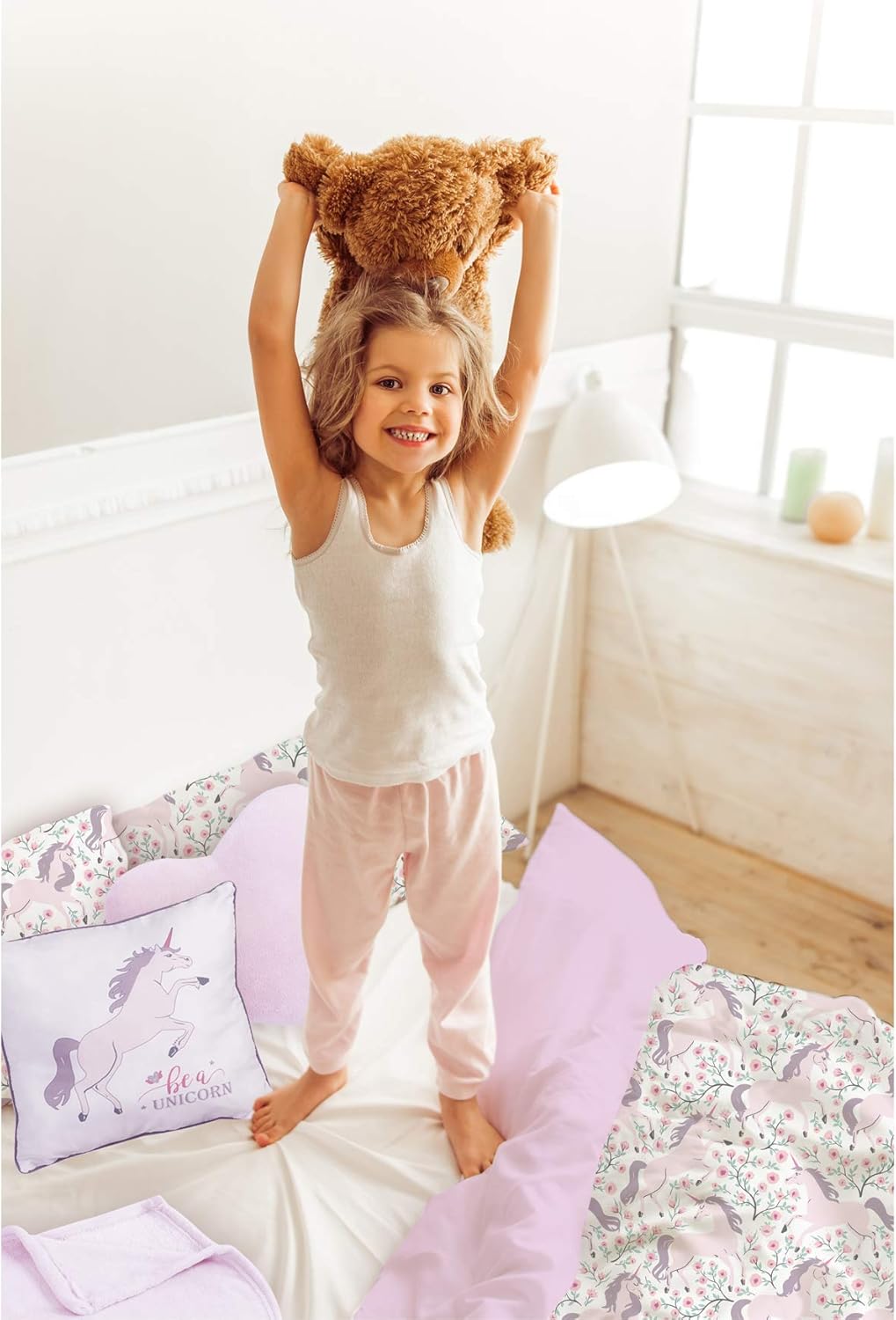 5-Piece Twin Size Unicorn Bedding Set with Throws and Pillow Shams L2238