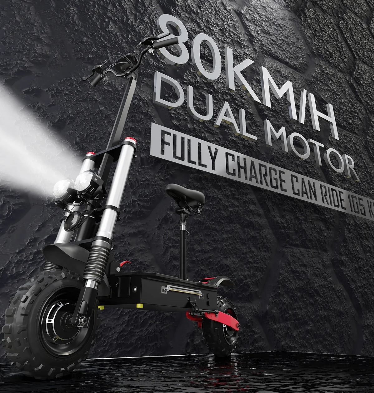 Dual Motor Electric Scooter with Seat, 60V 5600W, 11 inch Off-Road Tire O789