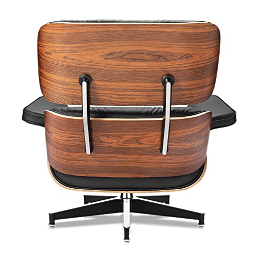 Top Black Grain Leather Palisander Wood Lounge Chair and Ottoman E205483