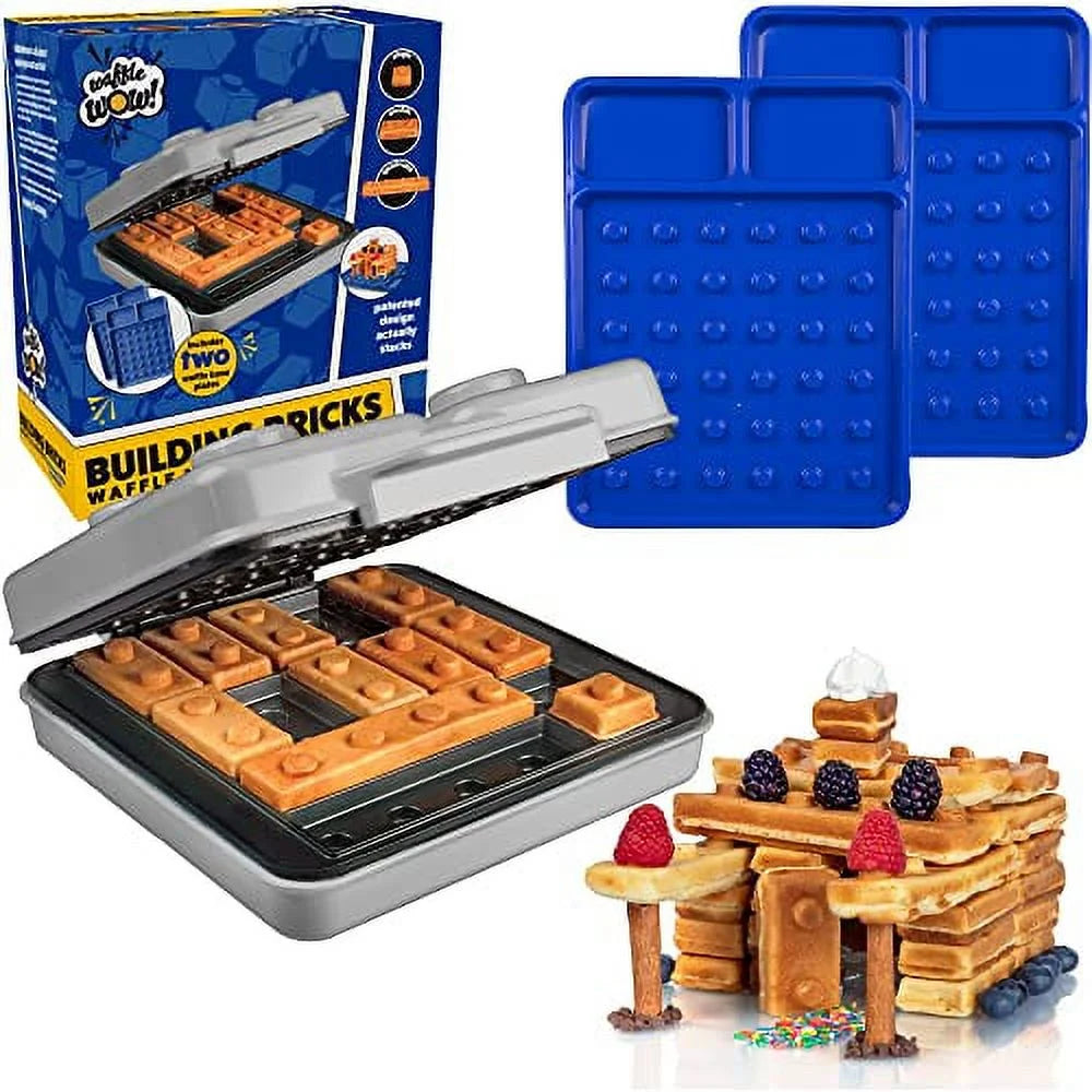 Grey Electric Waffle Maker with 2 Construction Eating Plates E8074