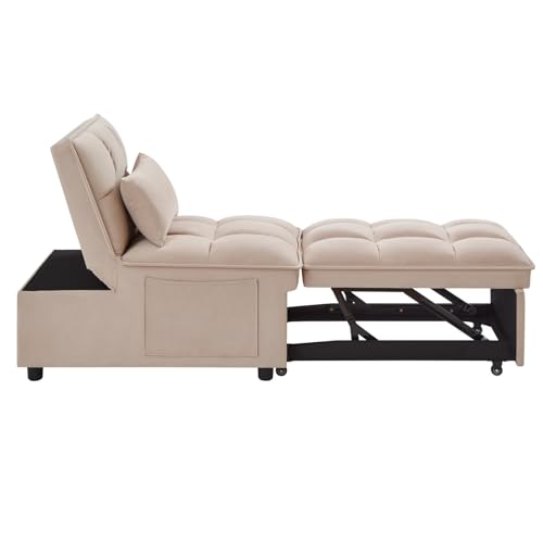 Taupe Velvet Convertible Chair Bed with Adjustable Backrest Z75045