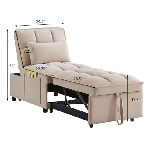 Taupe Velvet Convertible Chair Bed with Adjustable Backrest Z75045