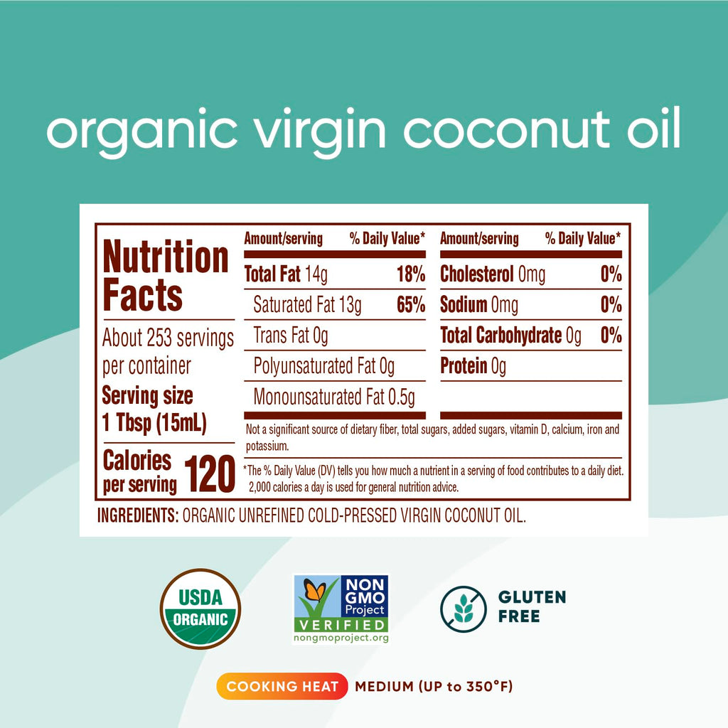 Organic Coconut Oil 128 fl oz, Cold-Pressed, Unrefined, Extra Virgin D1111