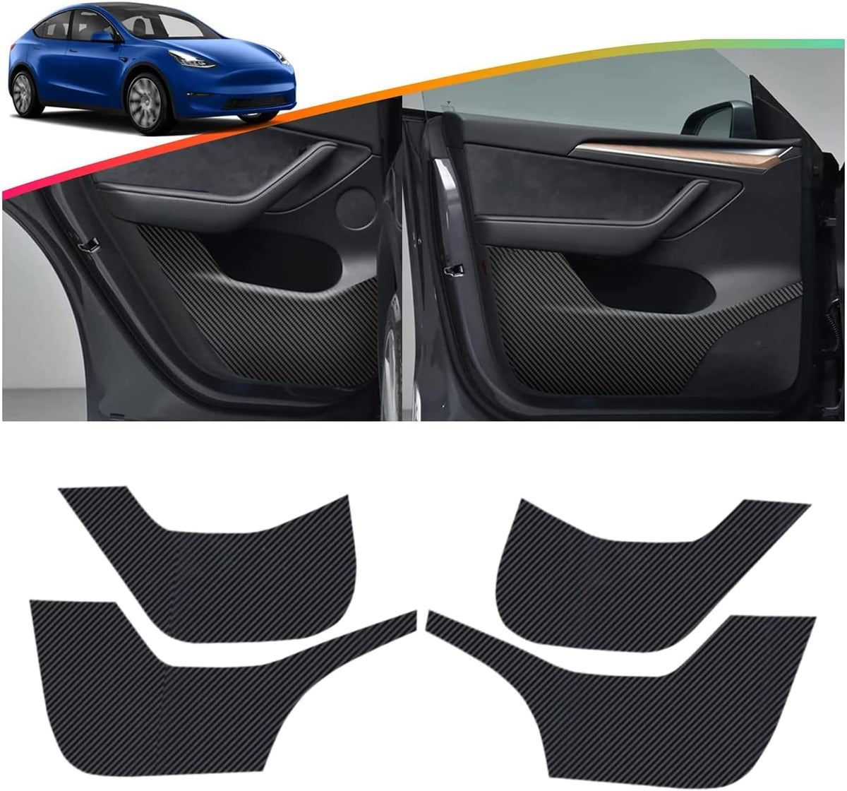 Compatible with Tesla Model Y Side Door Anti-Kick Threshold Protection Carbon Fiber Texture Decal R905