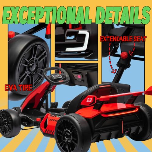 Red Electric Drift Kart Car with Adjustable Seat, 24V, 4 Speed Mode, 300W Motor, 8.5 MPH J3369