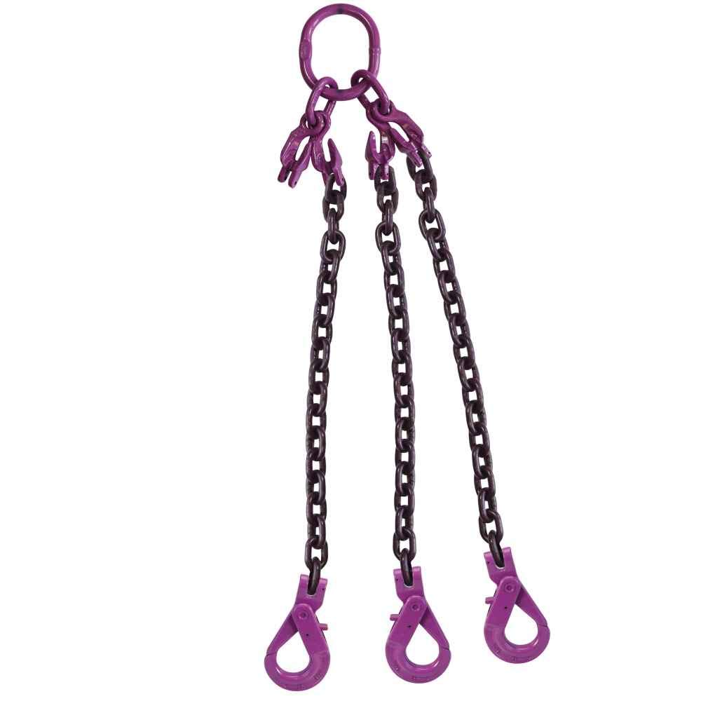 3/8 Inch x 15 Foot Adjustable 3 Leg Chain Sling with Self-Locking Hooks J362