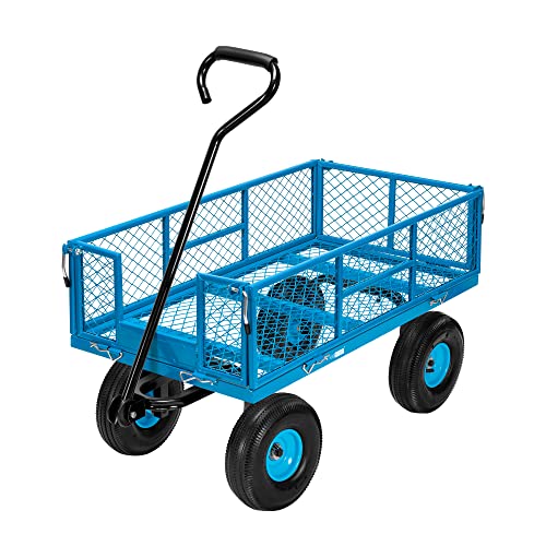 Heavy Duty Mesh Steel Garden Cart Folding Utility Wagon with Removable Sides and 10 inch Tire (Black) C36232
