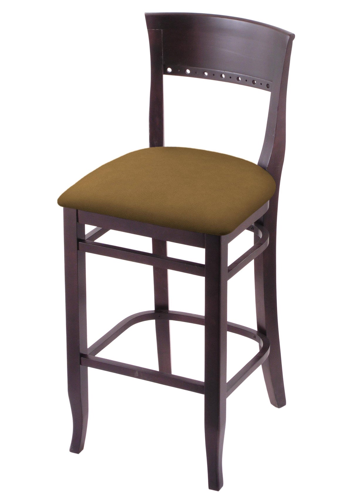 Bar Stool with Dark Cherry Finish and Saddle Seat E469509