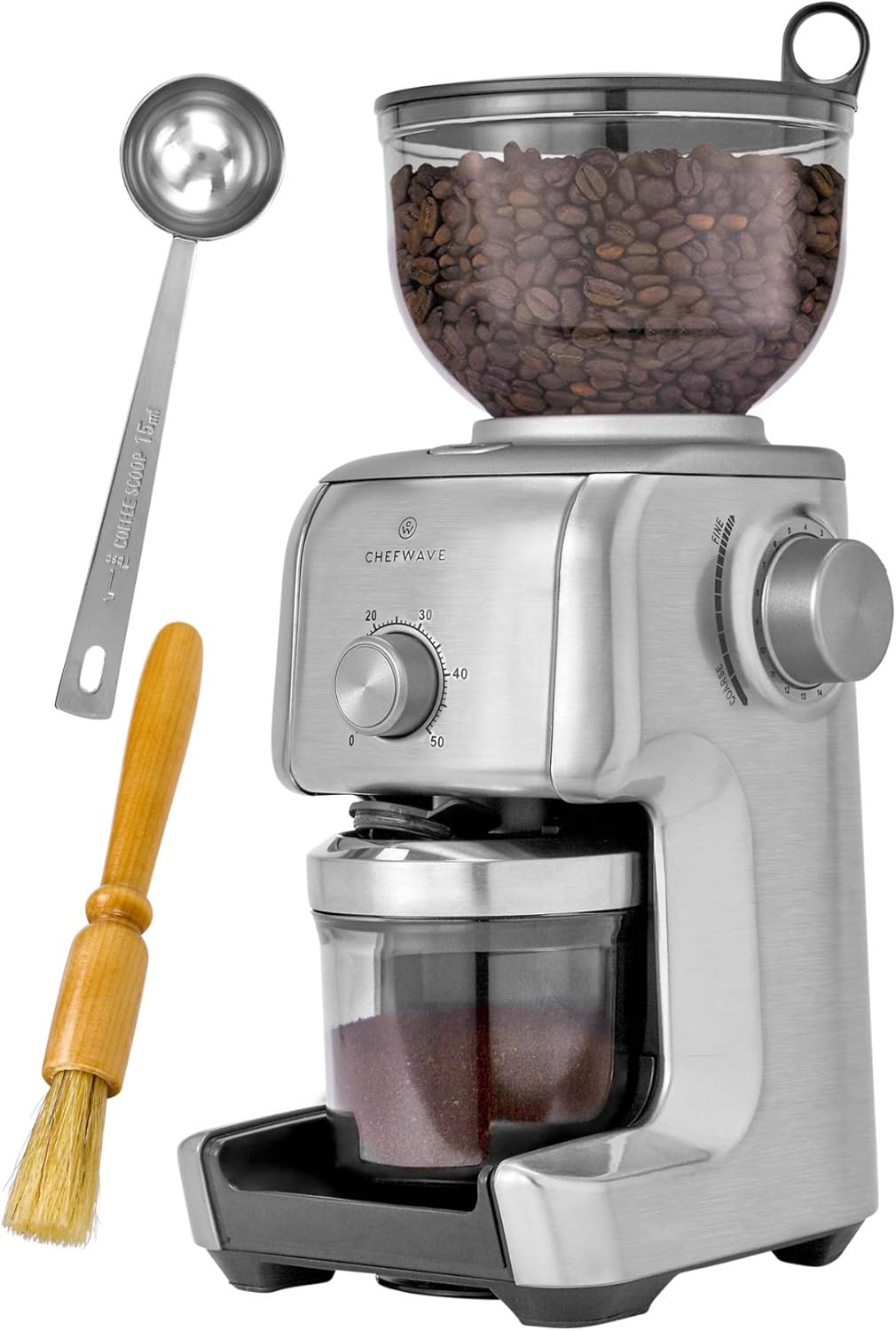 Stainless Steel Espresso Maker with Conical Burr Coffee Grinder Bundle (2 Items) V919