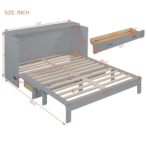 Queen Size Murphy Bed Cabinet Wall Bed with USB and Storage Drawer O4695
