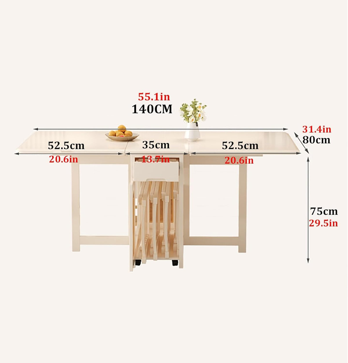 Folding Dining Table with 4 Chairs and 1 Storage Drawer P26368