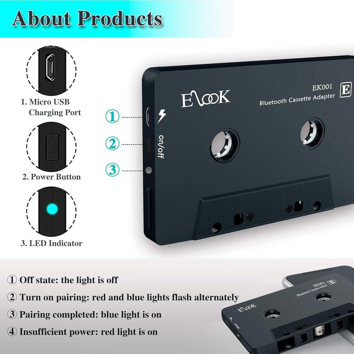Bluetooth Cassette Receiver Tape Aux Adapter Player F832