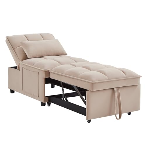 Taupe Velvet Convertible Chair Bed with Adjustable Backrest Z75045