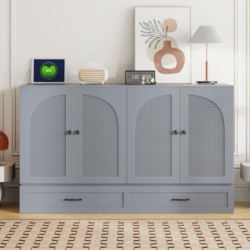 Queen Size Murphy Bed Cabinet Wall Bed with USB and Storage Drawer O4695