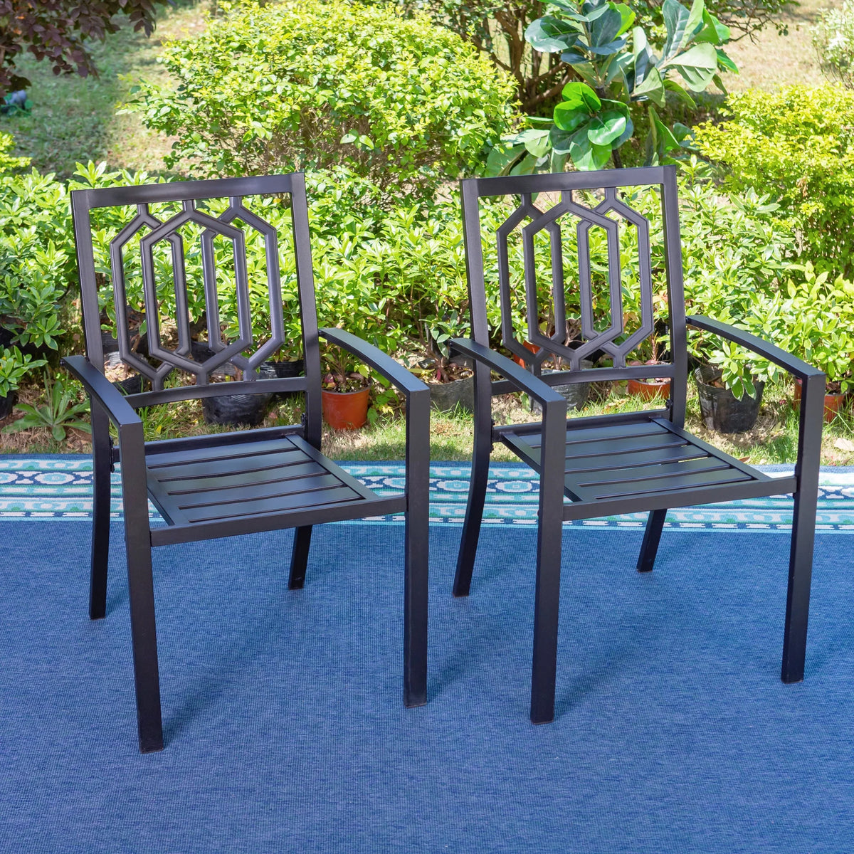 6-Piece Outdoor Patio Set with 10 FT Umbrella, 4 Stacking Chairs & Square Dining Table N5591