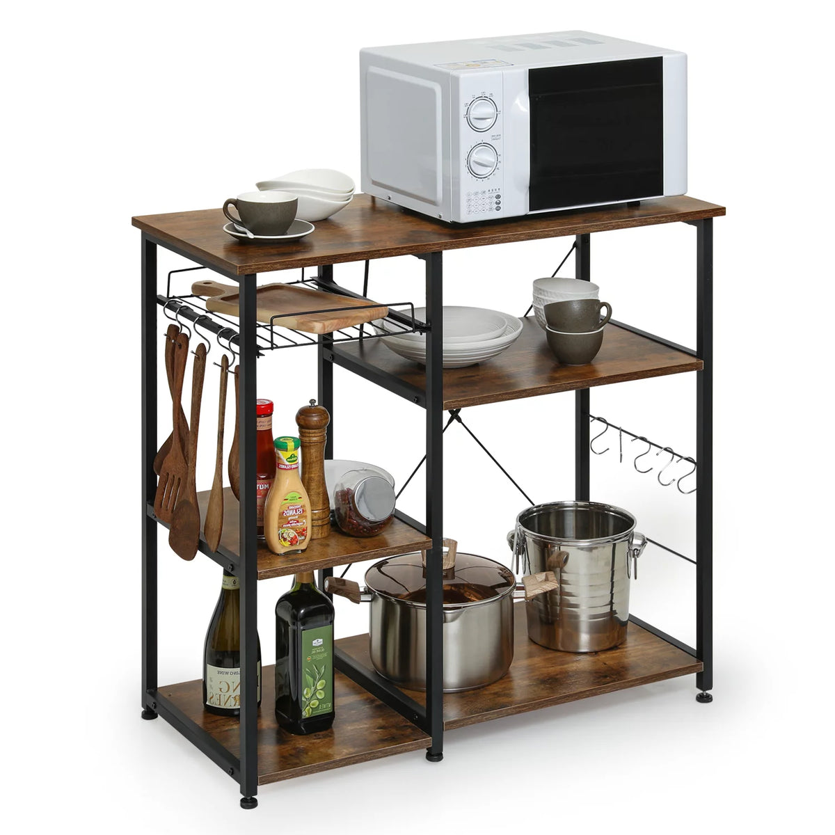 Steel 5 Shelves Kitchen Bakers Rack with Hooks V5911