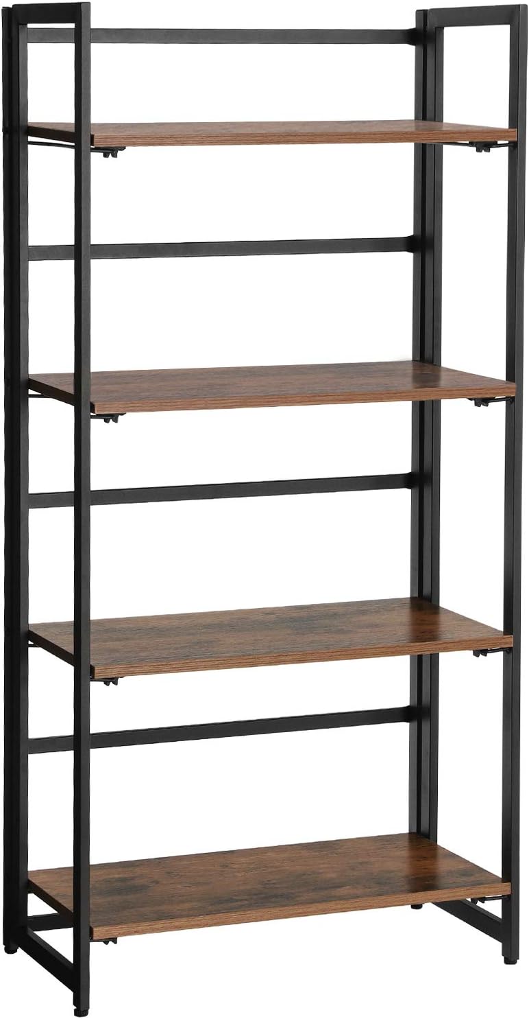 Rustic Dark Brown 5-Tier Ladder Shelf with Metal Frame L5067
