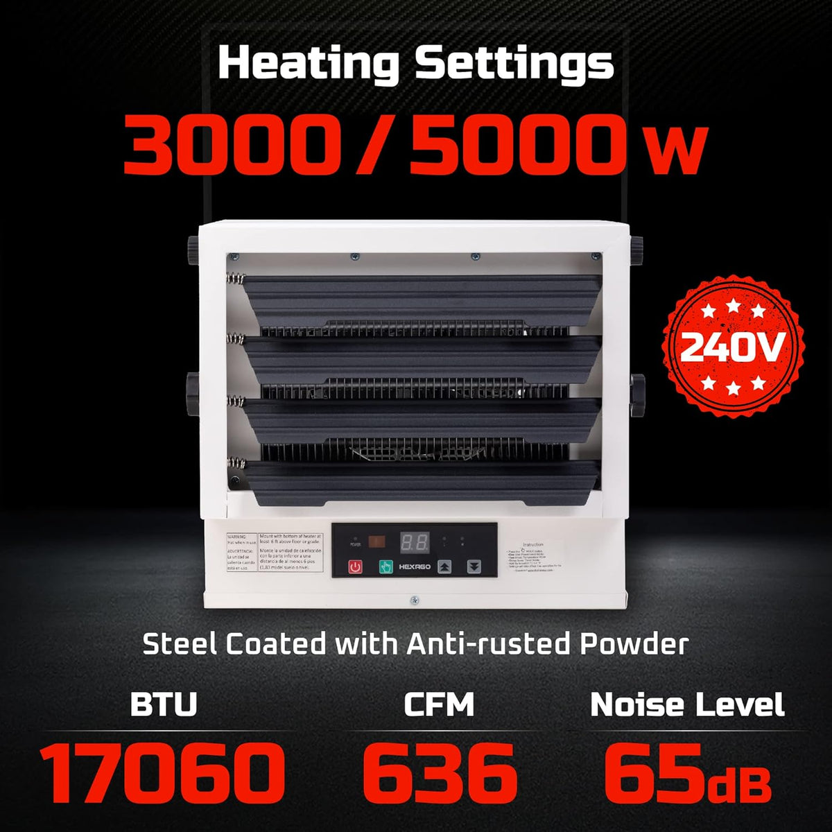 5000W 240V Electrical Garage Heater with Remote Thermostat Timer Q81035