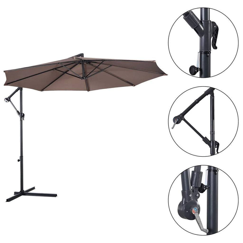 10' Hanging Patio Umbrella with Cross Base Tan Y8497
