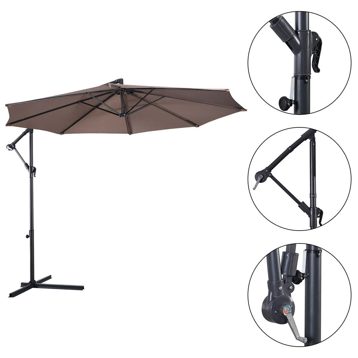 10' Hanging Patio Umbrella with Cross Base Tan Y8497