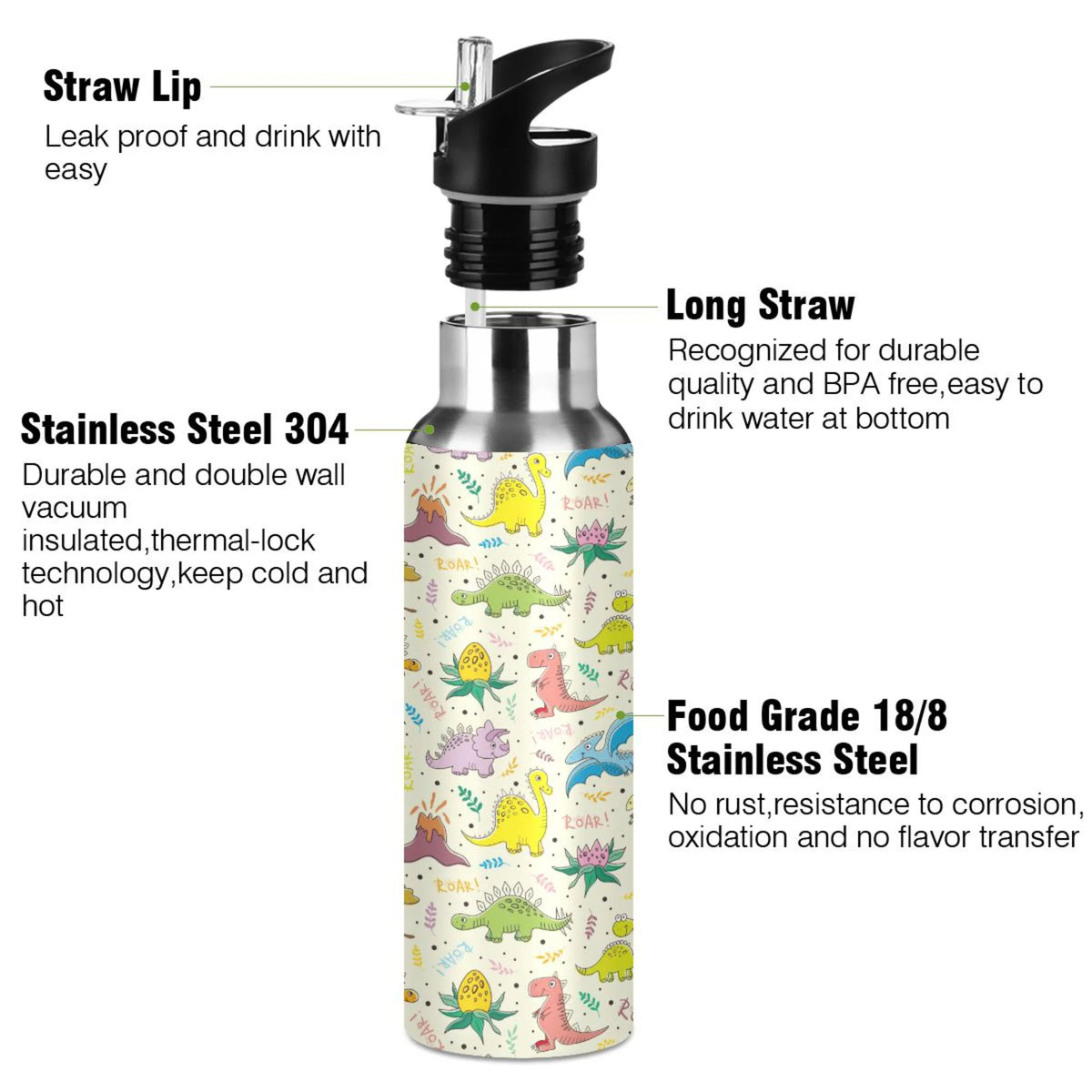 Stainless Steel Insulated Water Bottle with Straw Lid L82526