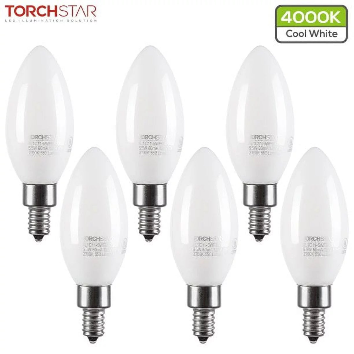 Dimmable E12 LED Candelabra Bulb 60W Equivalent 4000K Pack of 6 S6238