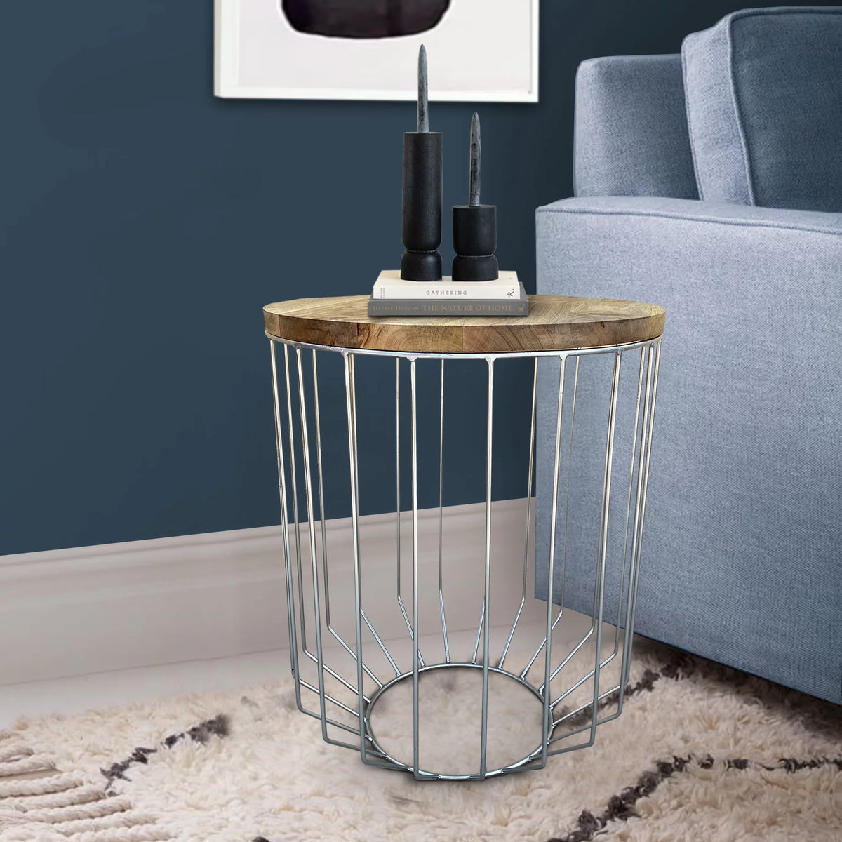 25 Inch Mango Wood Round Side End Accent Table U9333