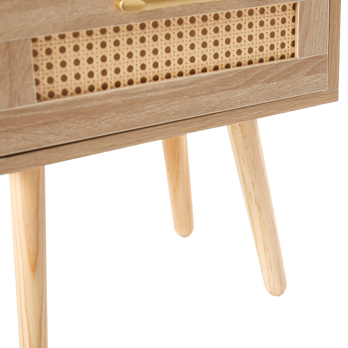 Modern Rattan Wood Nightstand with 1 Drawer Q701