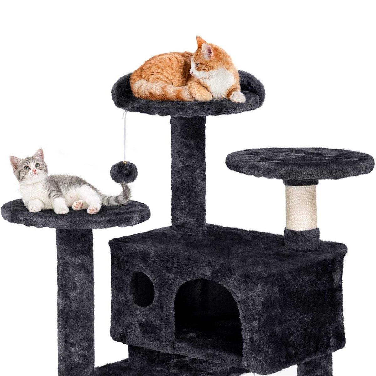 Black Plush Cat Tree with 2 Condos G8559