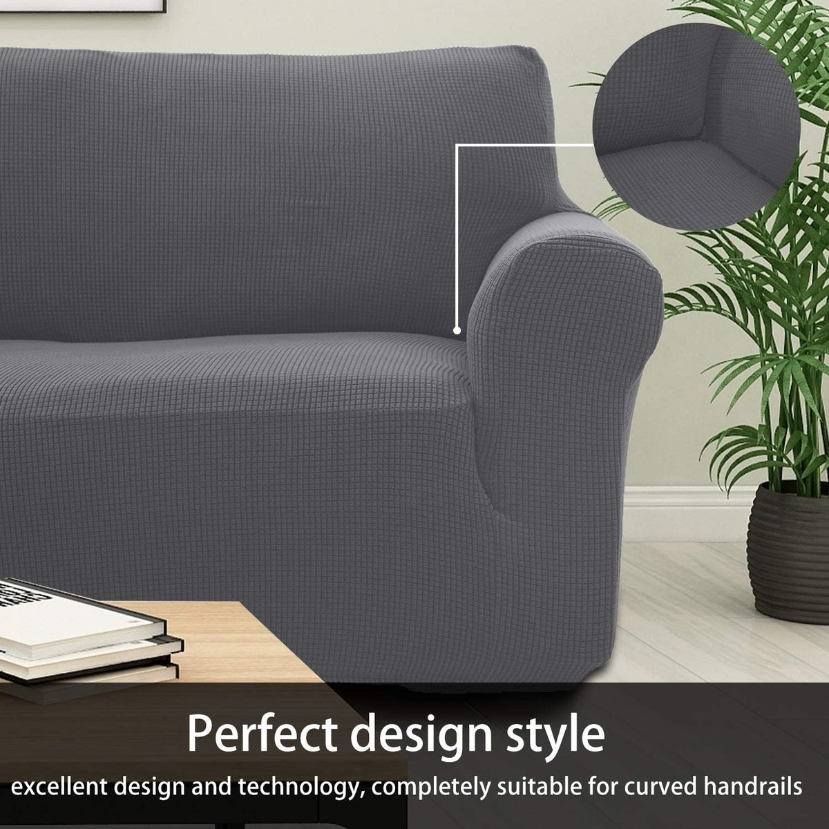 3-Piece Brushed Polyester Spandex SlipCover Set for Sofa Loveseat Couch Arm Chair, Light Gray Q808171