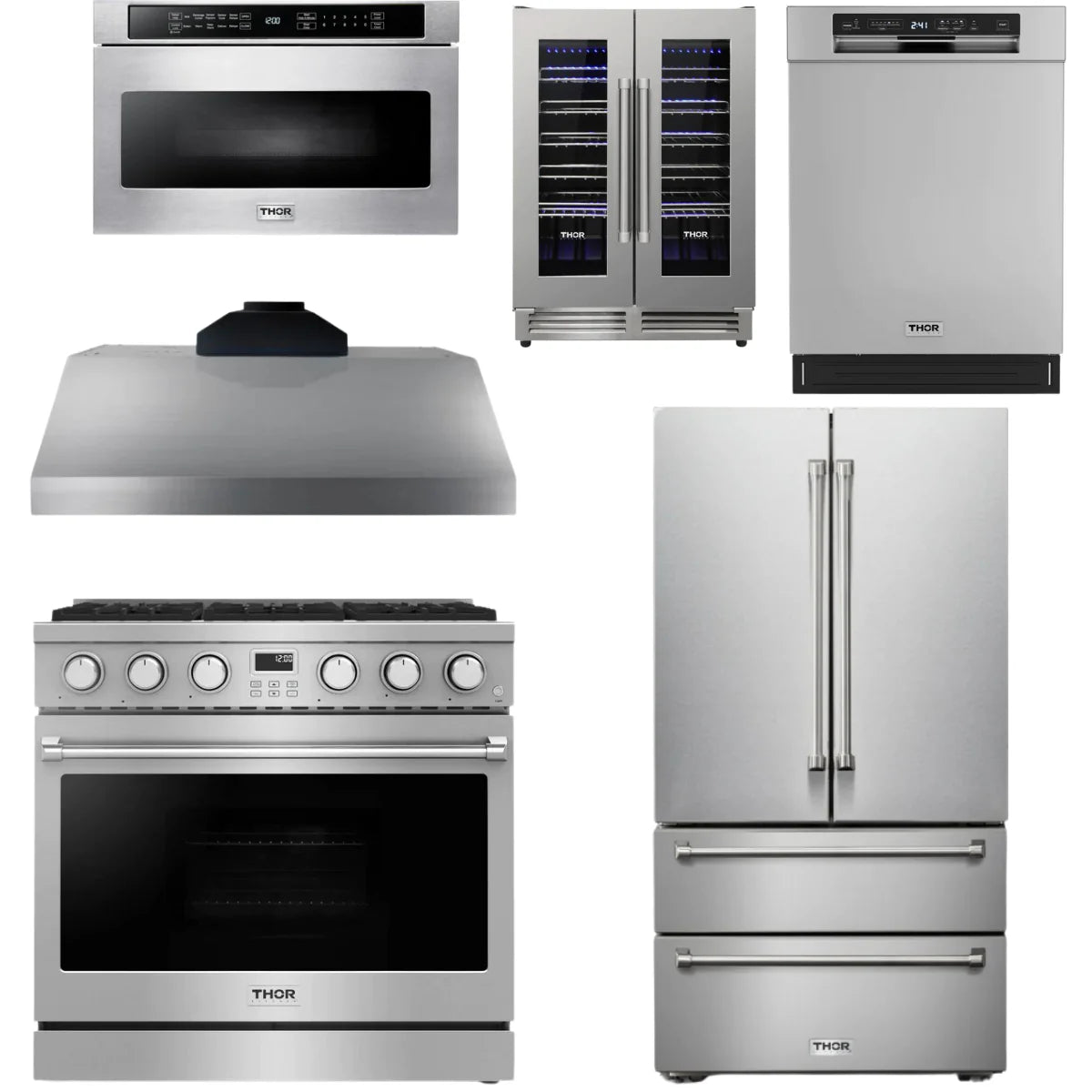 36 Gas Range, Range Hood, Refrigerator, Dishwasher, Microwave and Wine Cooler B93140