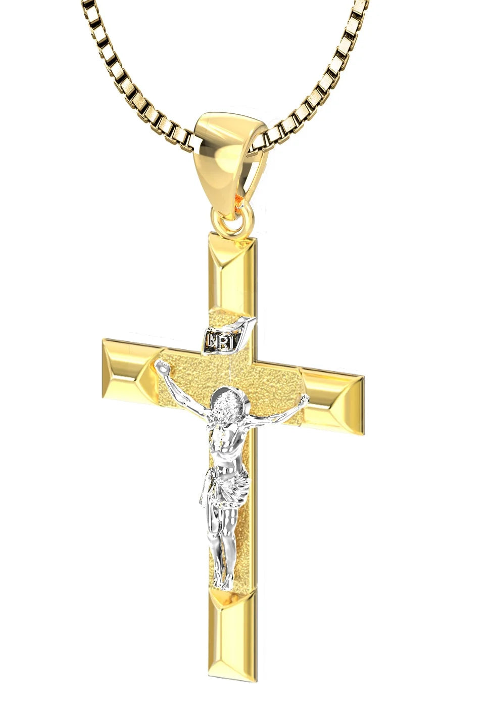 14k Yellow Gold Cross Pendant Necklace, 32mm Y421