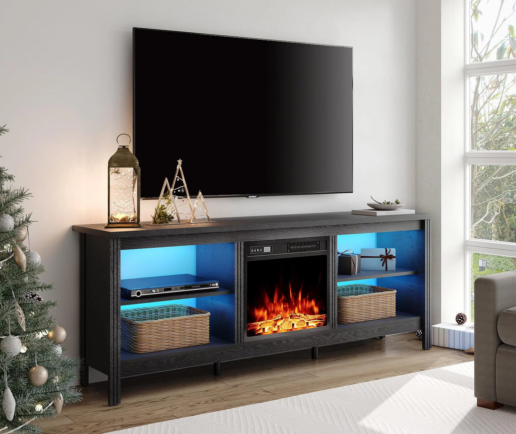 Black 70 inch Fireplace TV Stand with LED Lights Y561030