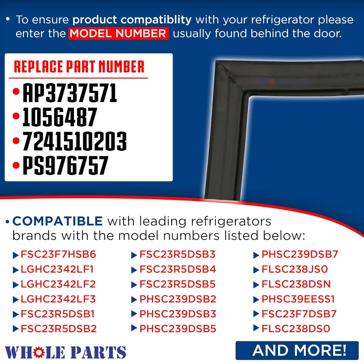 Refrigerator Fresh Food Door Gasket Black V994