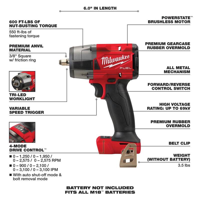 18V Brushless Cordless 3/8 in. Impact Wrench with Friction Ring U79869