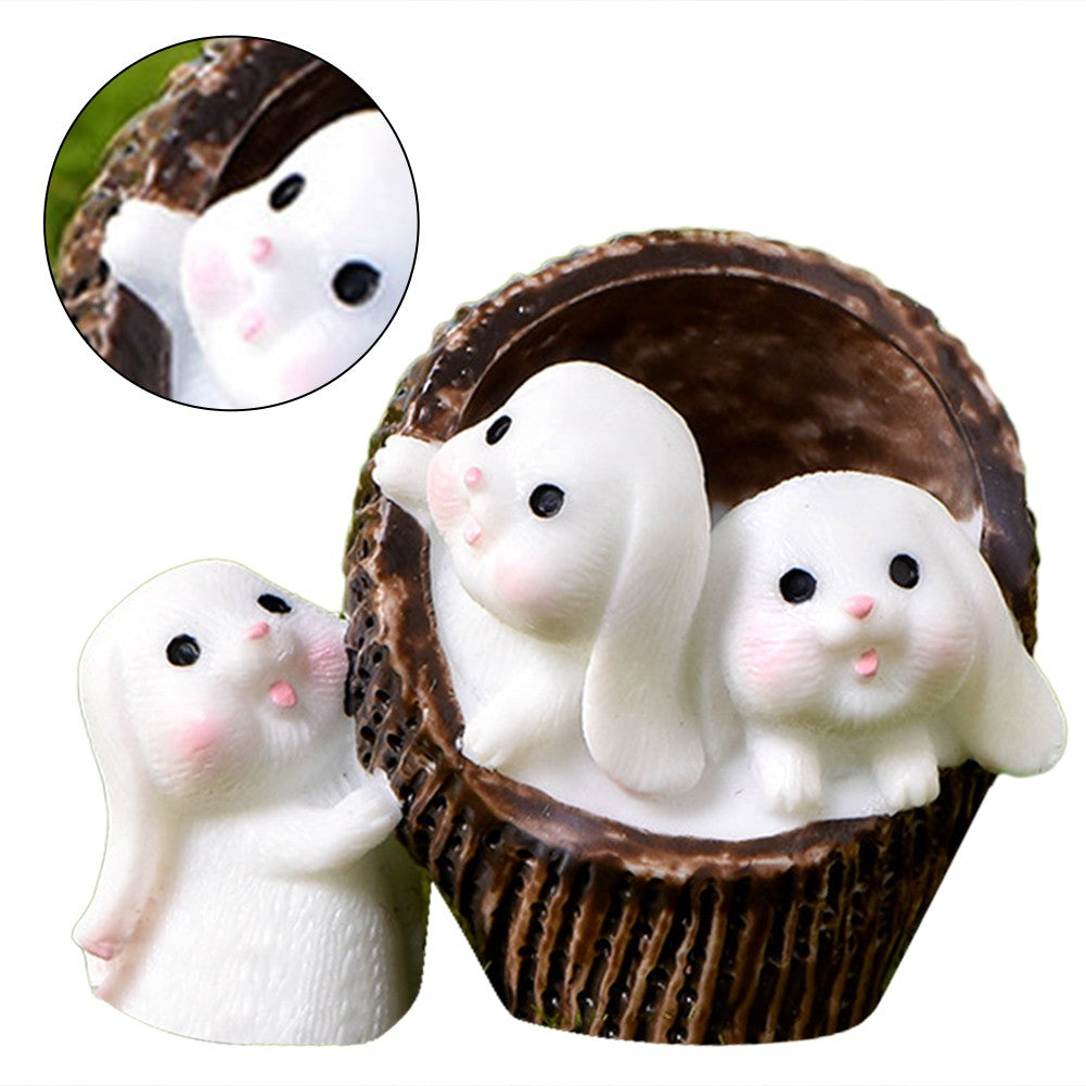 Resin Bunny Statue Miniature Rabbit Basket Figurine E6033
