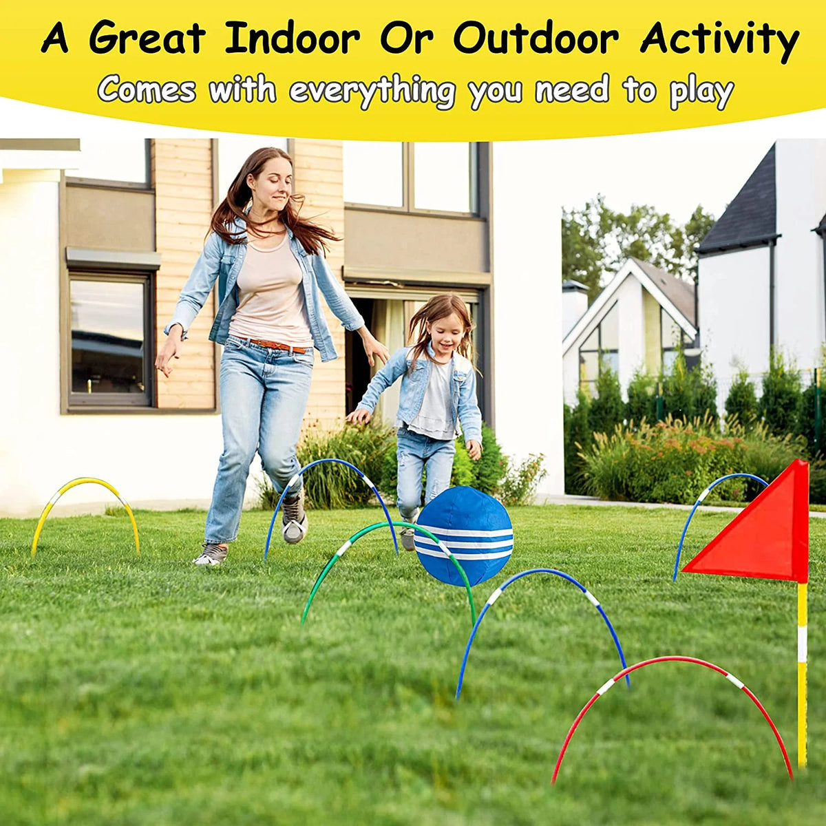 Giant Kick Croquet Game Set with Inflatable Croquet Balls, Wickets & Finish Flags Q462272