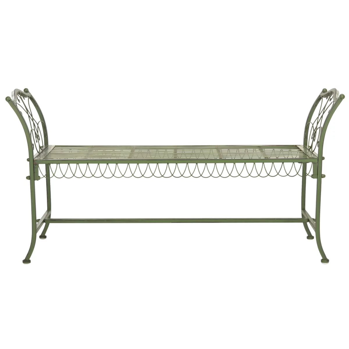 Antique Green Wrought Iron Outdoor Patio Bench Y254