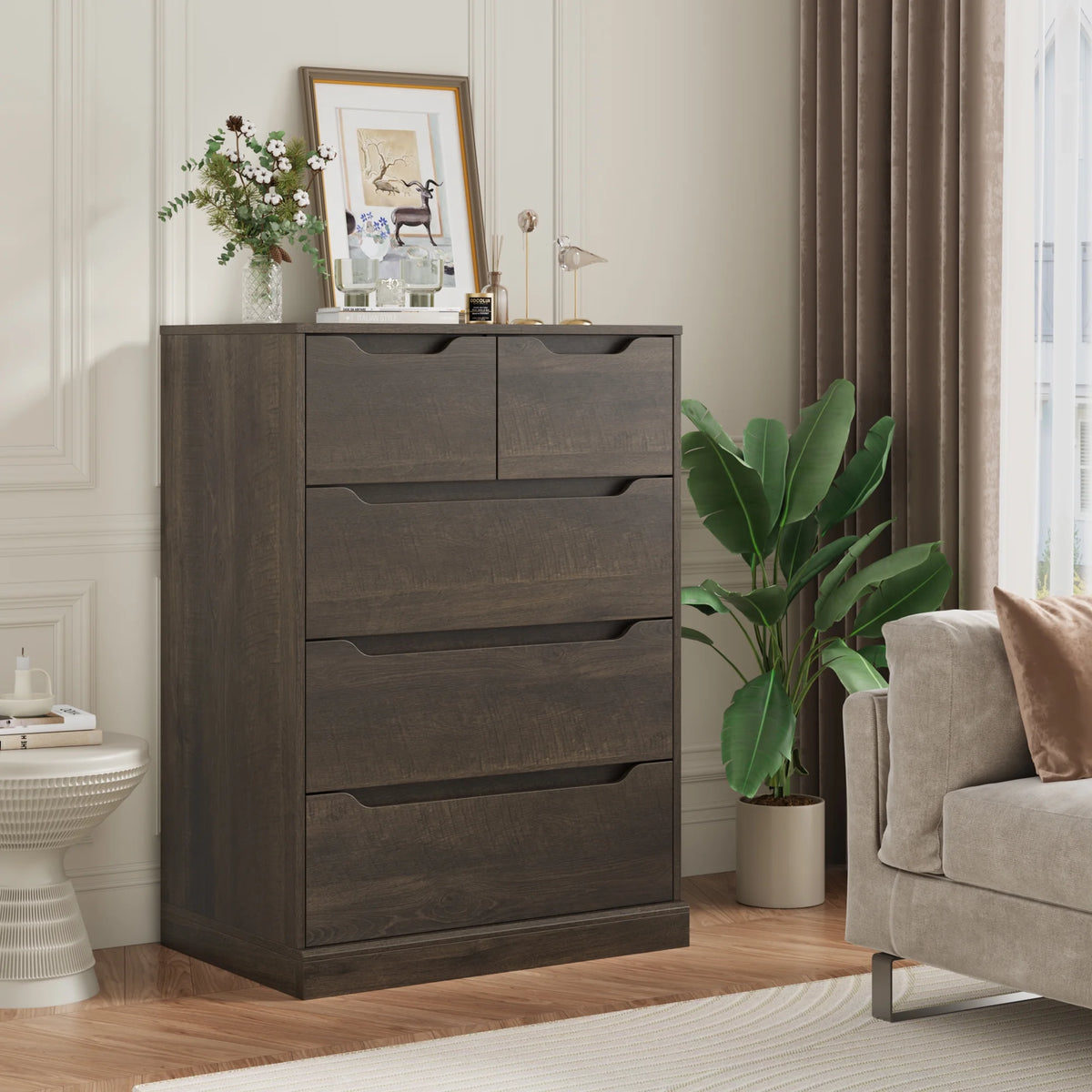 White 5 Drawer Wood Dresser H67955