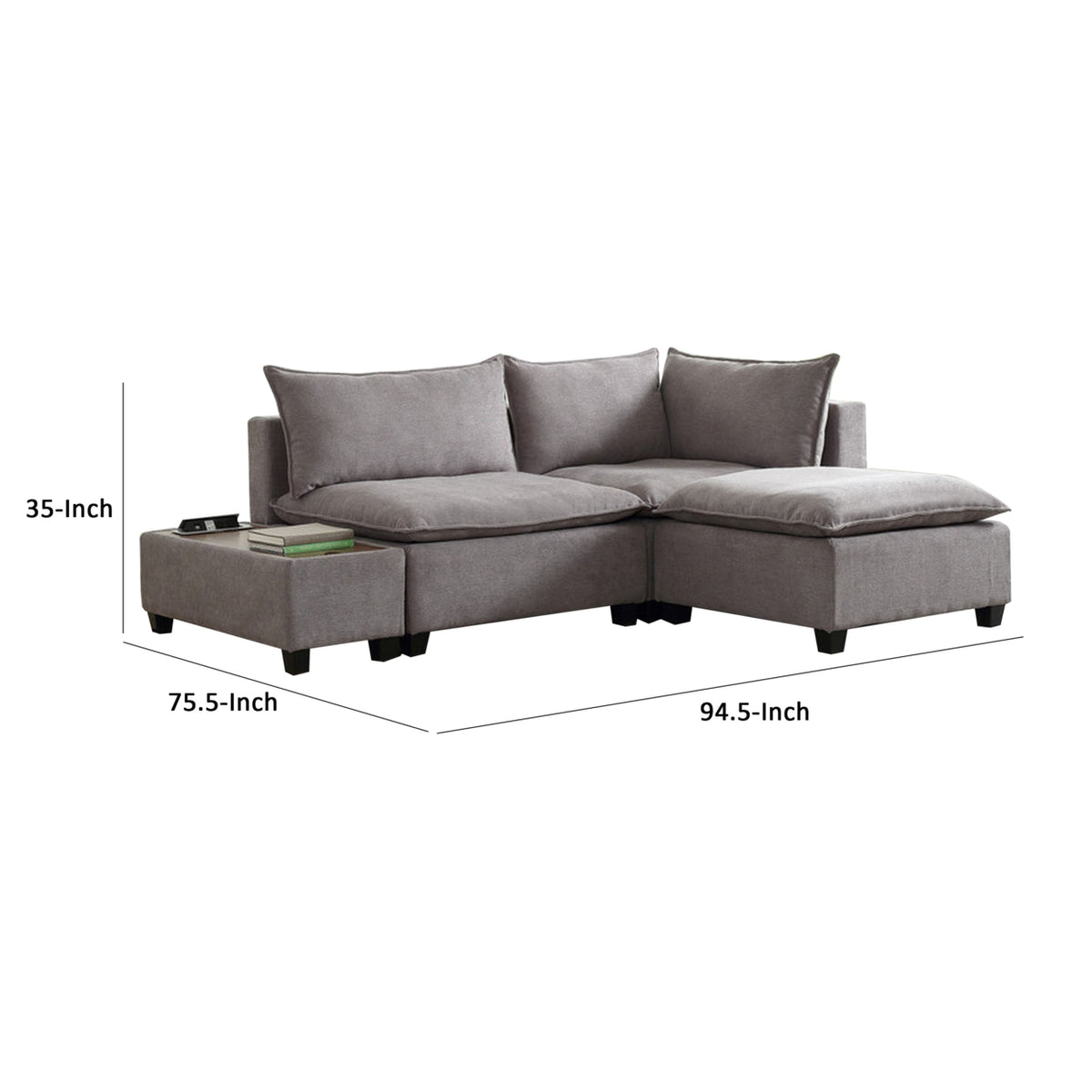 95 Inch Loveseat, Ottoman, and Console Table Set, Gray G386