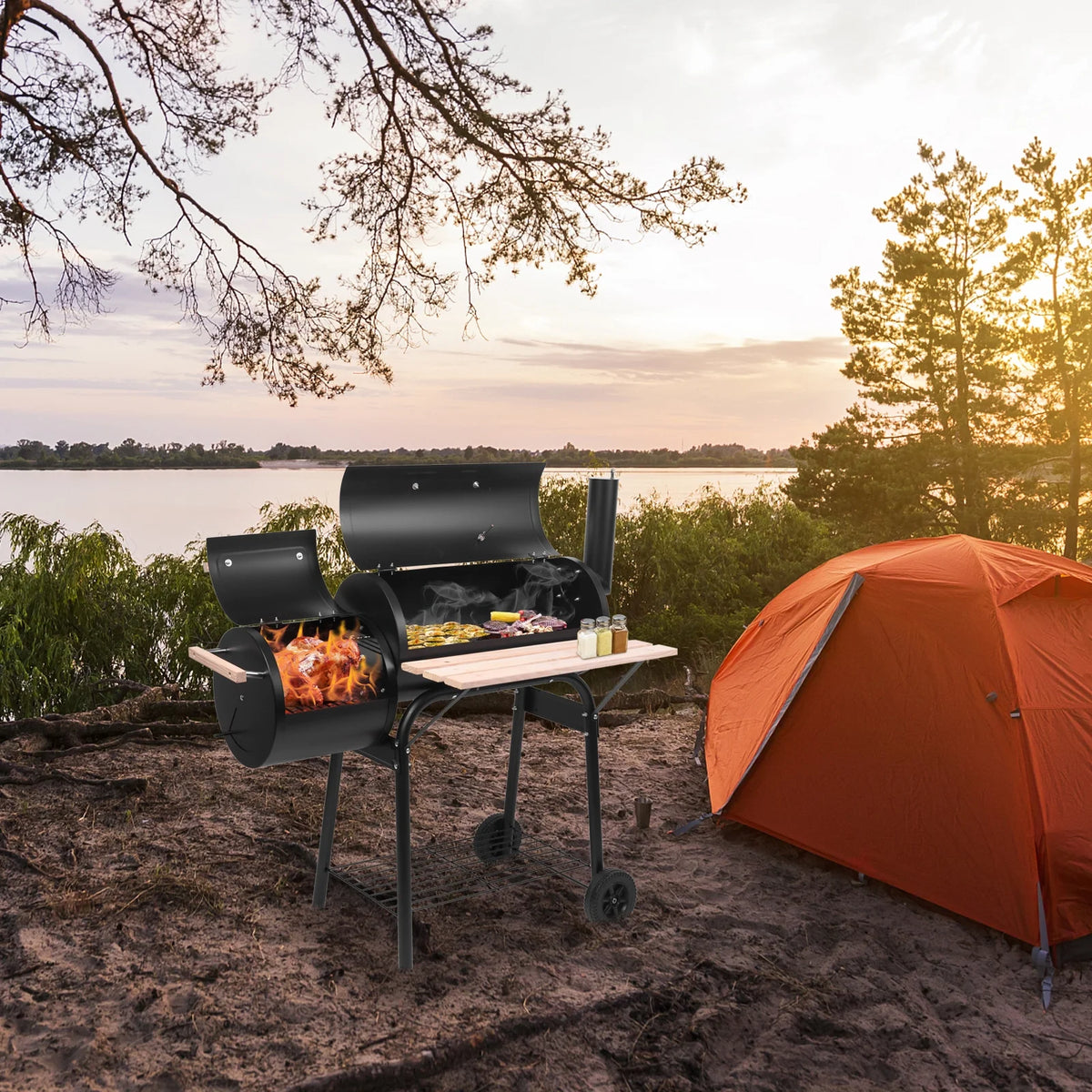 Charcoal Grill with Offset Smoker O368