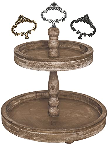 2 Tiered Tray Stand with 3 Changeable Handles Black W62572