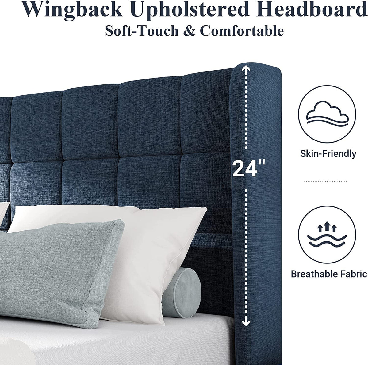 Queen Size Wingback Fabric Upholstered Platform Bed Frame D629