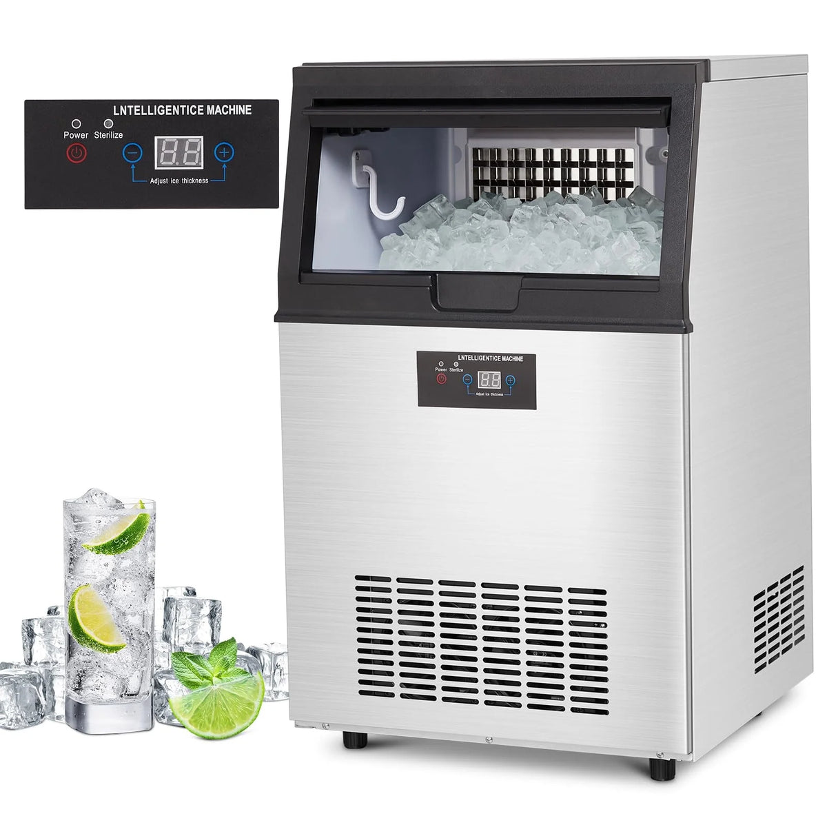 Commercial Ice Machine 130lbs/24H Stainless Steel 44lbs Ice Storage E8614