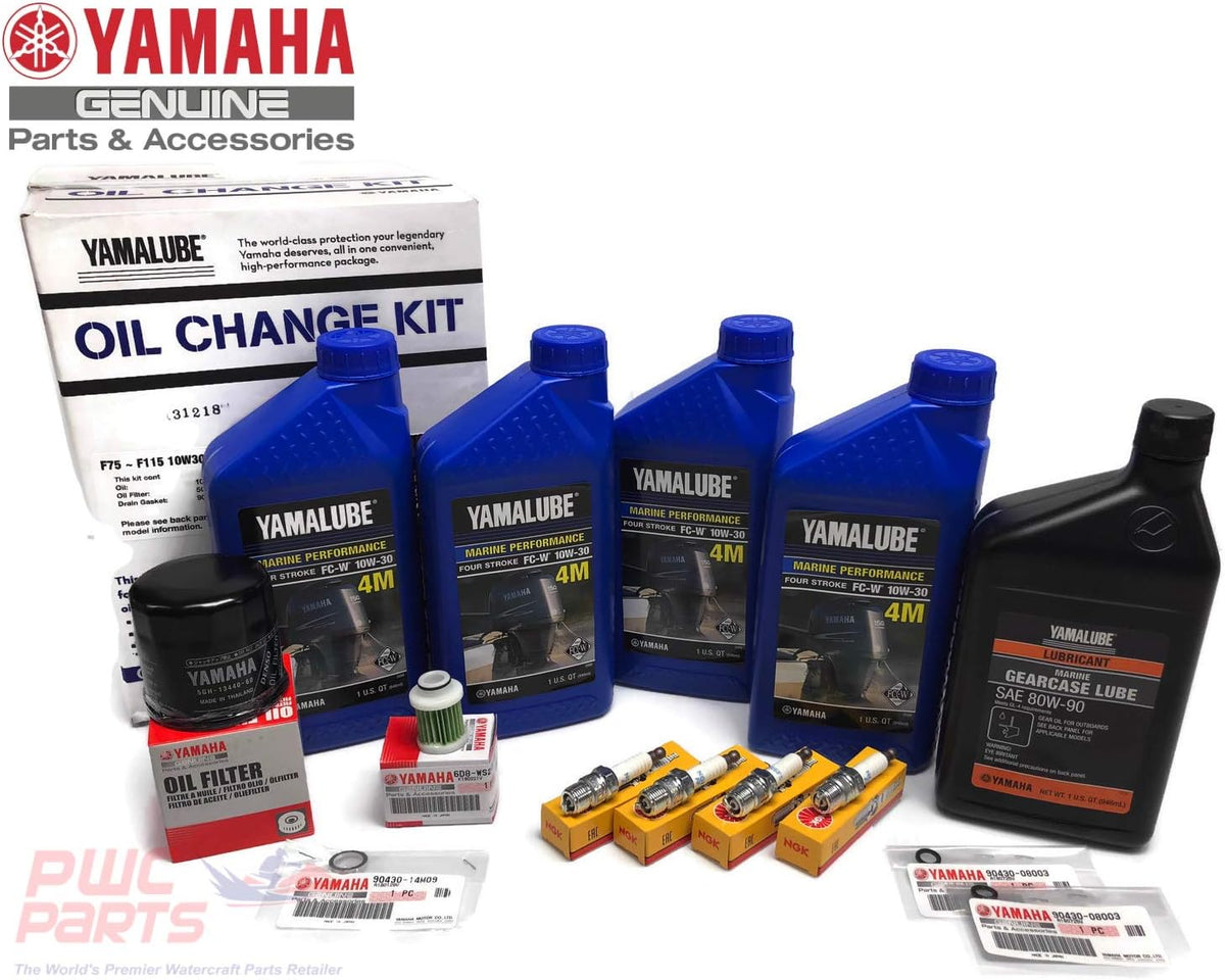 2000-2005 F115 Oil Change 10W30 Gear Lube Drain Fill Gasket Spark Plugs Maintenance Kit U62202