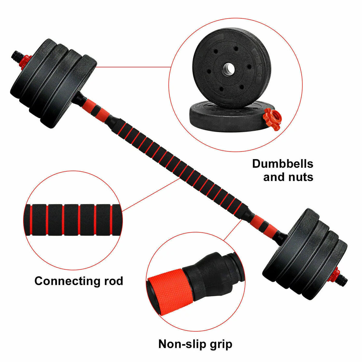 66LB 2 in 1 Adjustable Dumbbell Set with Connecting Rod H449