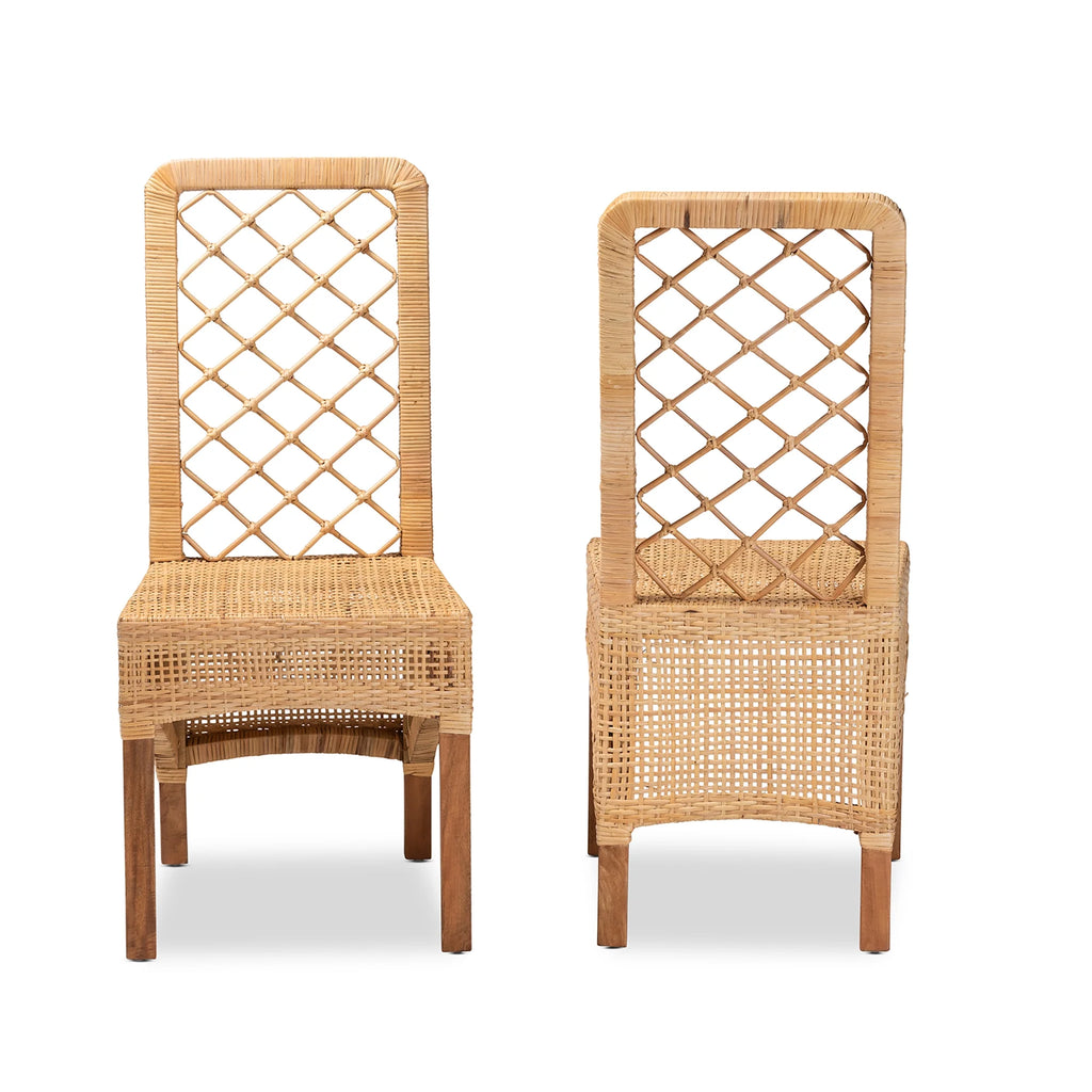 Natural Rattan and Walnut Brown 2-Piece Dining Chair Set Z22484