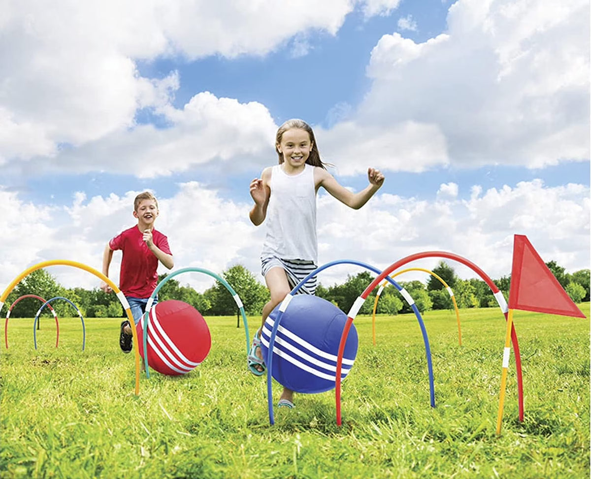 Giant Kick Croquet Game Set with Inflatable Croquet Balls, Wickets & Finish Flags Q462272